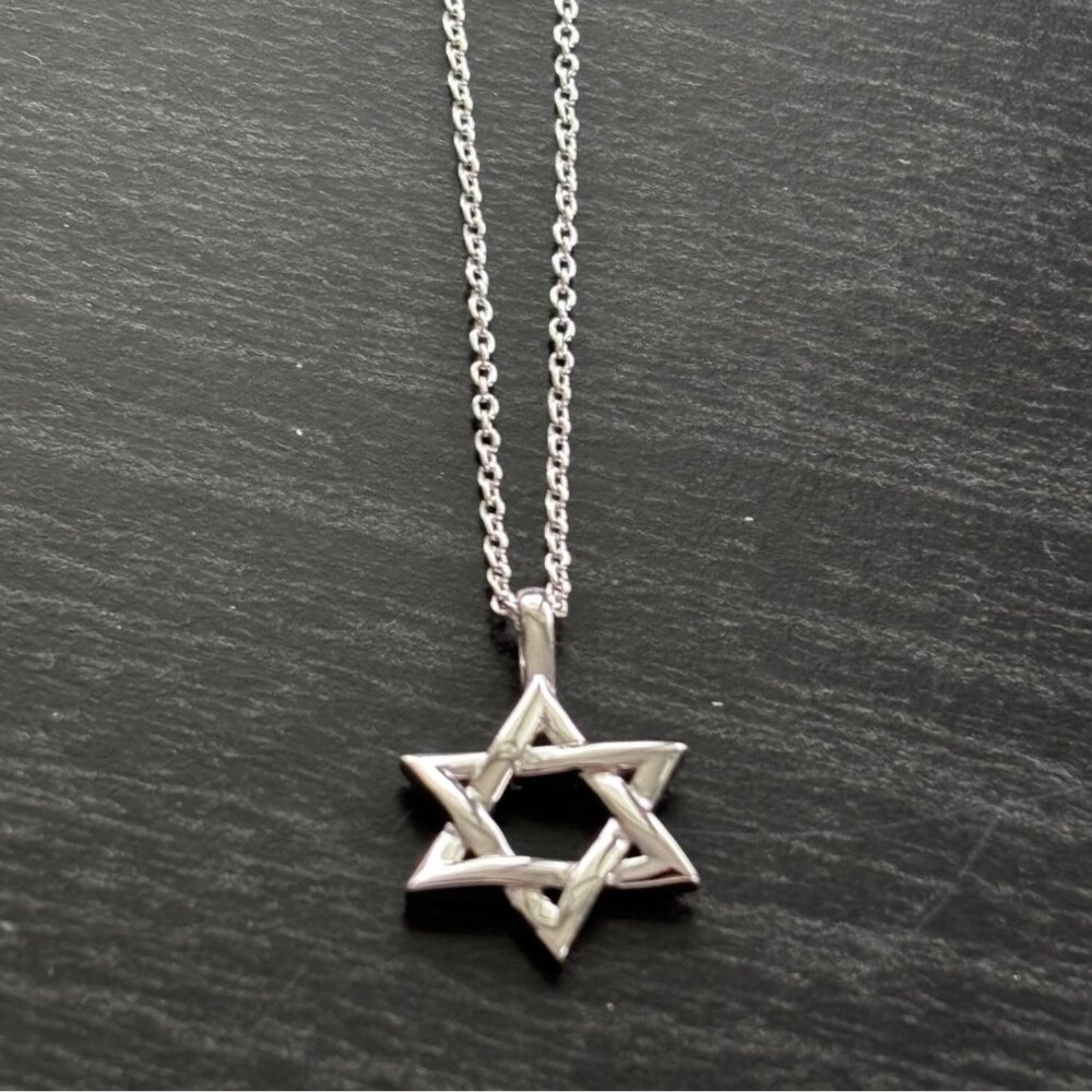 Star Of David Pendant Necklace W/ Adjustable Chain Silver-Tone Jewelry Unisex De